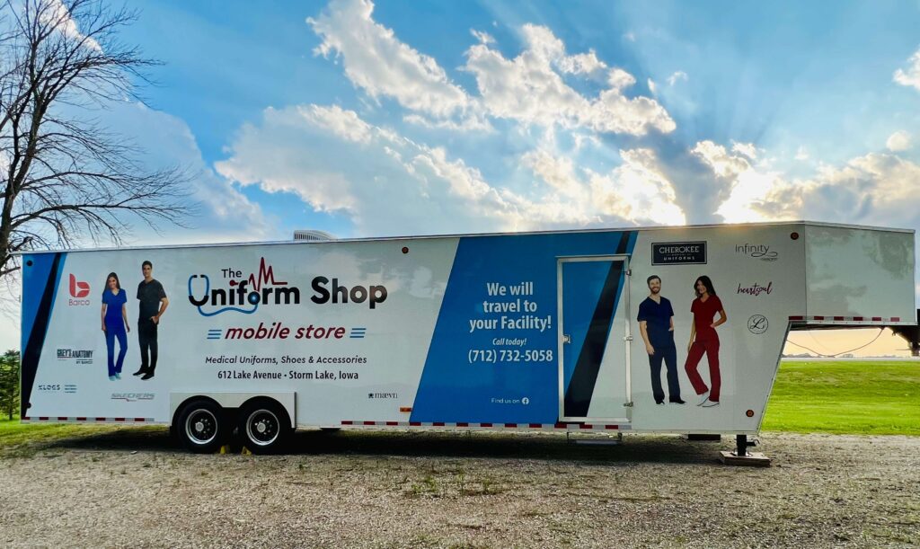 The mobile store trailer for The Uniform Shop out of Storm Lake, IA